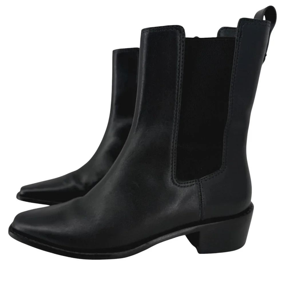 Tory Burch Womens Black Leather Square Toe Chelsea Ankle Boots 143257 Size 6.5M